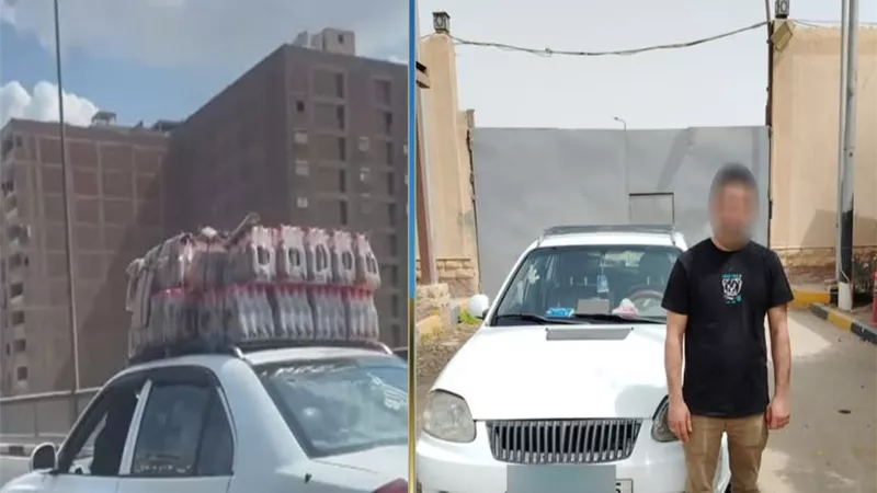 ضبط سائق أجرة سمح بجلوس راكب على مقدمة السيارة بالجيزة