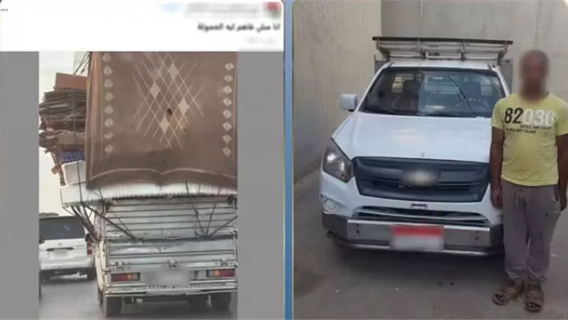 ضبط سائق سيارة ربع نقل بعد تحميلها بحمولة زائدة دون تأمينها بالشرقية