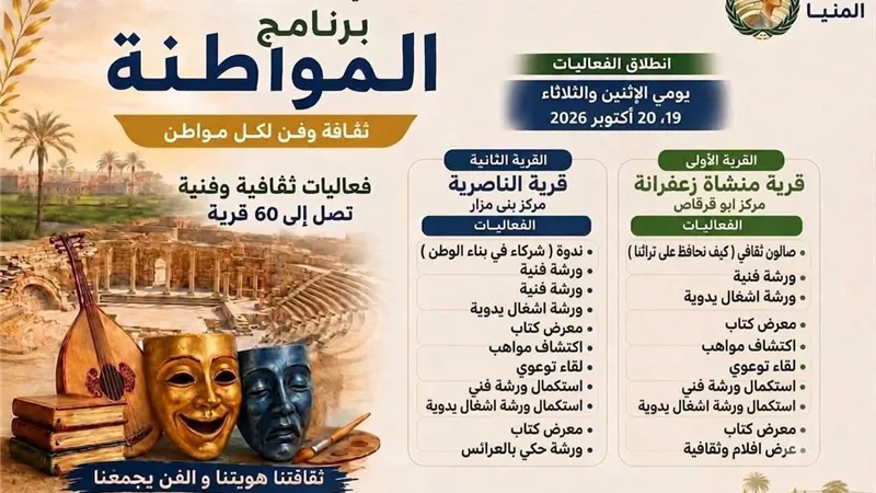 برنامج «المواطنة» يواصل فعالياته بقريتي منشأة زعفرانة والناصرية بالمنيا