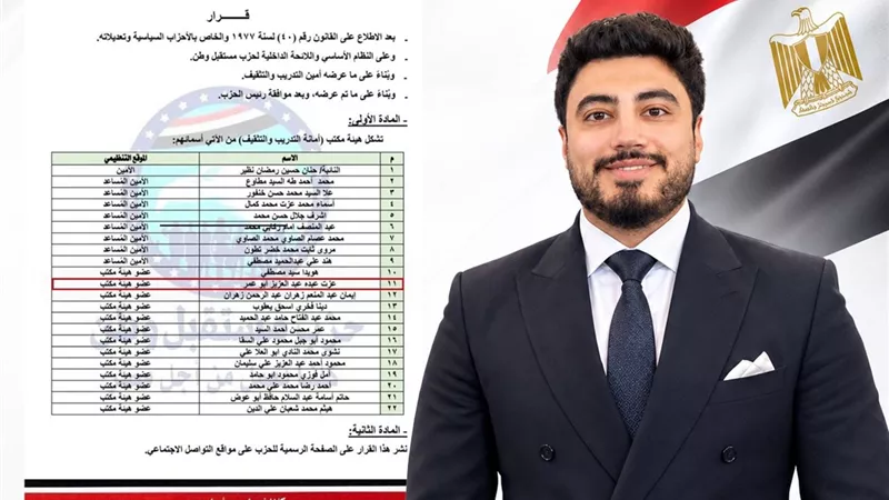  «مستقبل وطن» يختار عزت عبده عضوًا بهيئة مكتب أمانة التدريب والتثقيف المركزية