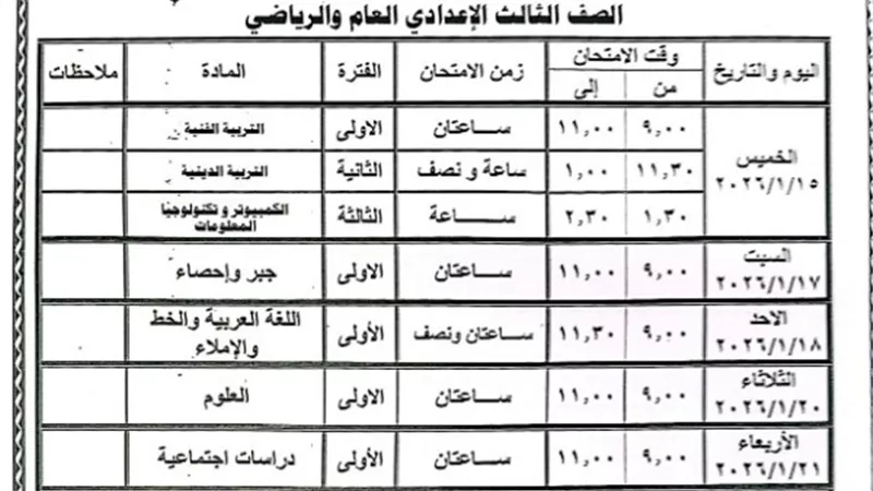 ماراثون الشهادة الإعدادية 2026 ينطلق.. جداول مختلفة بالمحافظات وقلق متصاعد بين الأسر