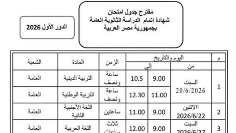 جدول الثانوية العامة 2026 المزيف يشعل الفوضى بين الطلاب وأولياء الأمور