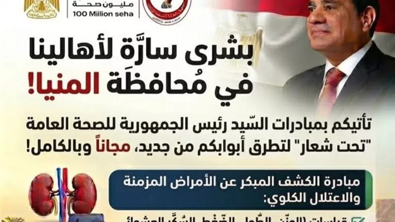 انطلاق المبادرات الرئاسية مجانا بالمنيا.. واستفادة 15 ألف مواطن خلال شهر