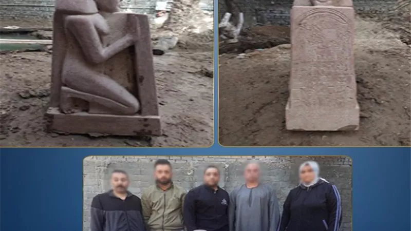 سقوط عصابة التنقيب عن الآثار بالبدرشين وبحوزتهم تمثال جرانيت أحمر 