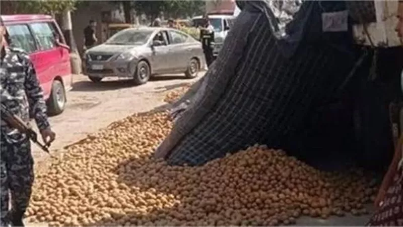 مصرع سائق وإصابة شخصين في انقلاب سيارة نقل محملة بالبطاطس بأكتوبر