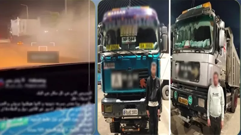 ضبط سائقين نقل ثقيل بدون لوحات بعد قيادة متهورة بزهراء المعادي