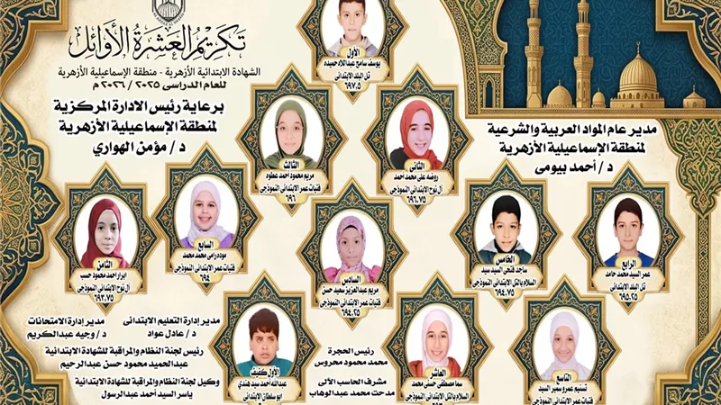 الإسماعيلية الأزهرية تعلن أوائل الشهادتين الابتدائية والإعدادية