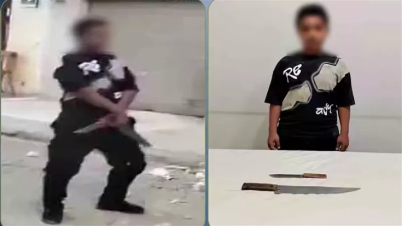 ضبط طفل ظهر في فيديو يحمل أسلحة بيضاء بأحد شوارع السويس