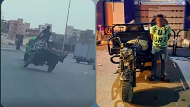 ضبط قائد تروسيكل لقيامه بحركات استعراضية والسير برعونة في مدينة السادات