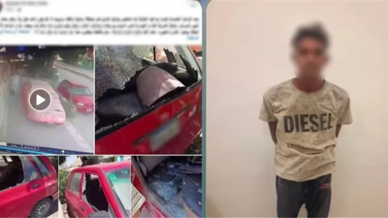 بالعصا الخشبية.. عاطل يحطم سيارة معلمة أمام منزلها في السويس
