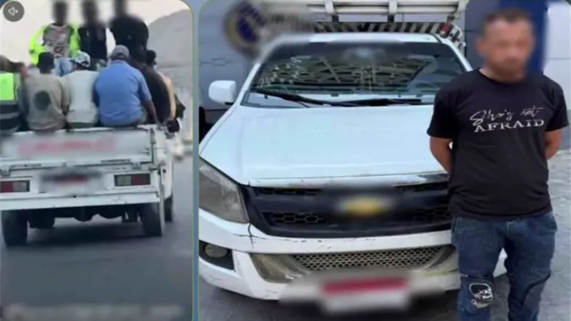 ضبط سائق ربع نقل سمح لركاب بالجلوس أعلى صندوق السيارة في المقطم