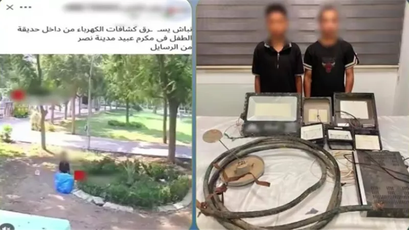 ضبط عاطلين لاتهامهما بسرقة كشافات إنارة وكابلات كهربائية من أمام مطعم بمدينة نصر